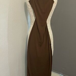 Elegant Brown and Cream Lace Dress